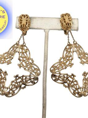 Vintage 1970s Signed Napier Huge Goldtone Pendant Clip Earrings